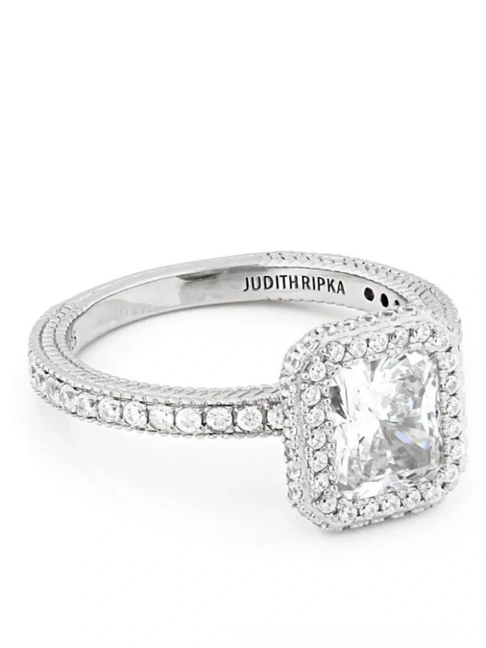 Judith Ripka Luxury Designer Couture Runway Authentic Formal Silver Halo Ring